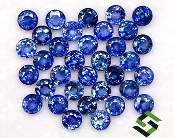 4 mm Natural Blue Sapphire Round Cut Lot 34 Piece Loose Gemstones