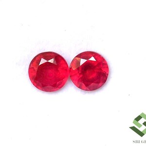 Rubis naturel de taille ronde, 6-6,25 mm, 2 paires de pierres précieuses en vrac de qualité GF