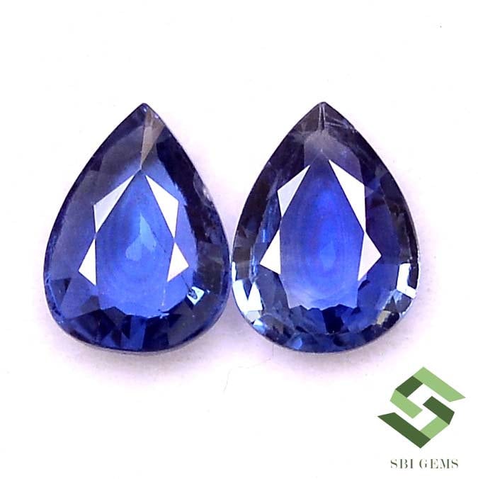 8x6 mm Certified Natural Blue Sapphire Pear Cut Pair 1.38 Cts Calibrated Faceted Loose Gemstones
