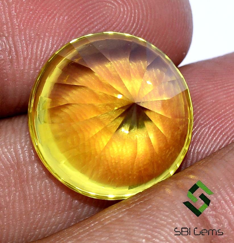 15 mm ～ 18 mm 天然レモンクォーツ ラウンドカット バフトップ