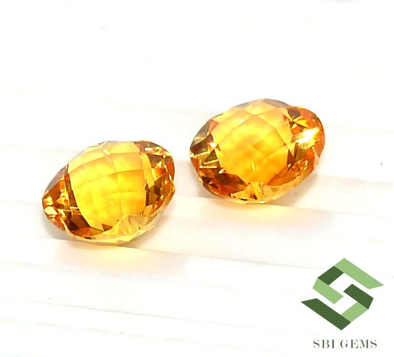 12 x 12 mm 天然シトリン フラワーシェイプ チェッカーカット ペア