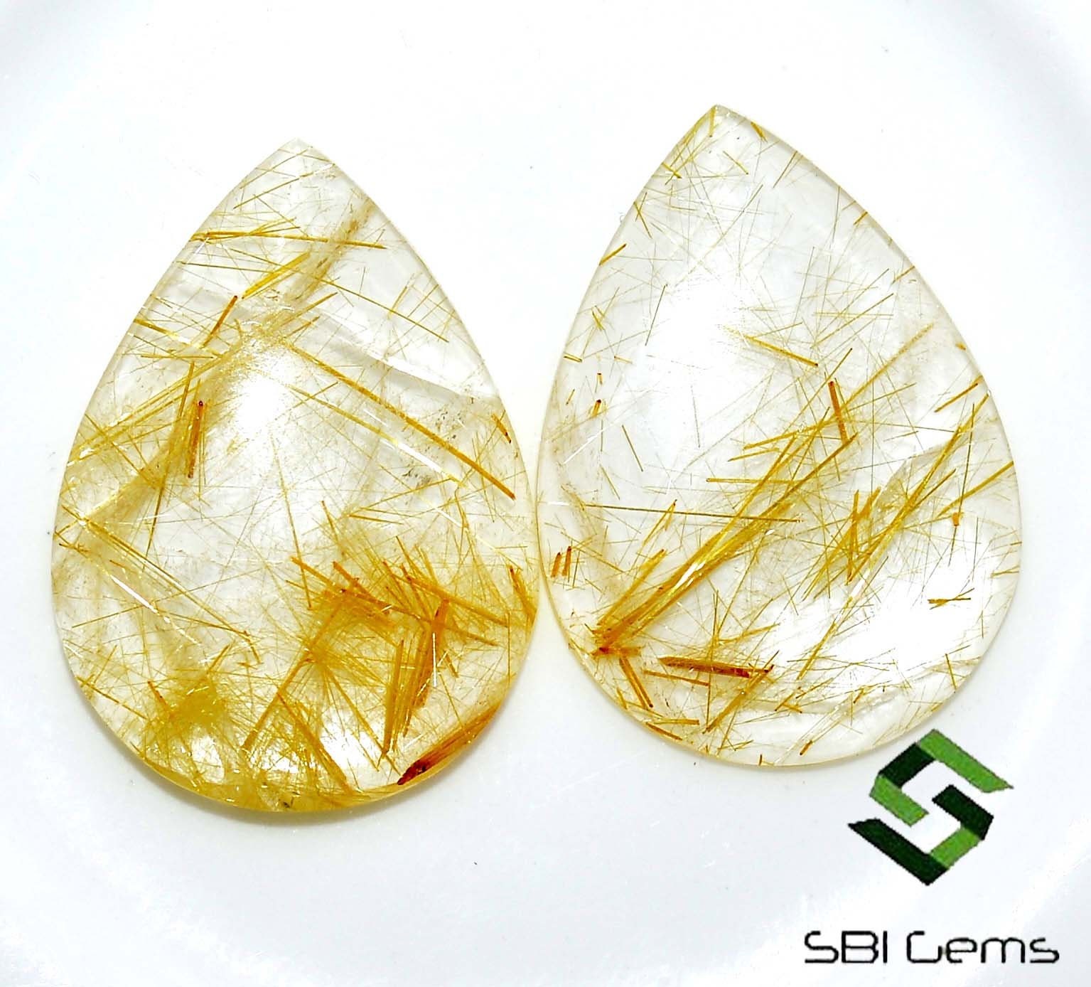 天然ゴールデンルチルクォーツカボション：ペアシェイプ＆オーバル