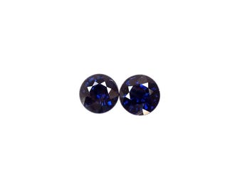 Certified Blue Sapphire Pair: Round Cut Loose Gemstones (6-7.5mm)
