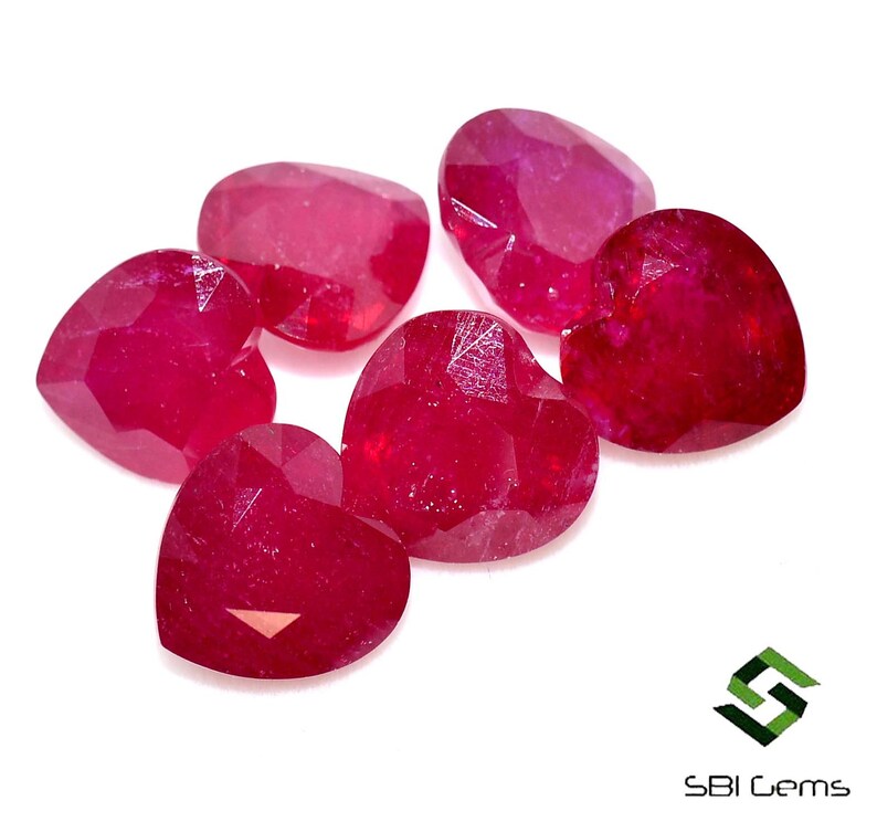 10x10 Mm Natural Ruby Heart Shape Cut Gemstone Lot: 06 Piece Glass ...
