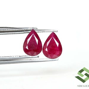8 x 6 mm certifierad naturlig rubin, päronslipad, 4 matchande par lösa ädelstenar av hög kvalitet