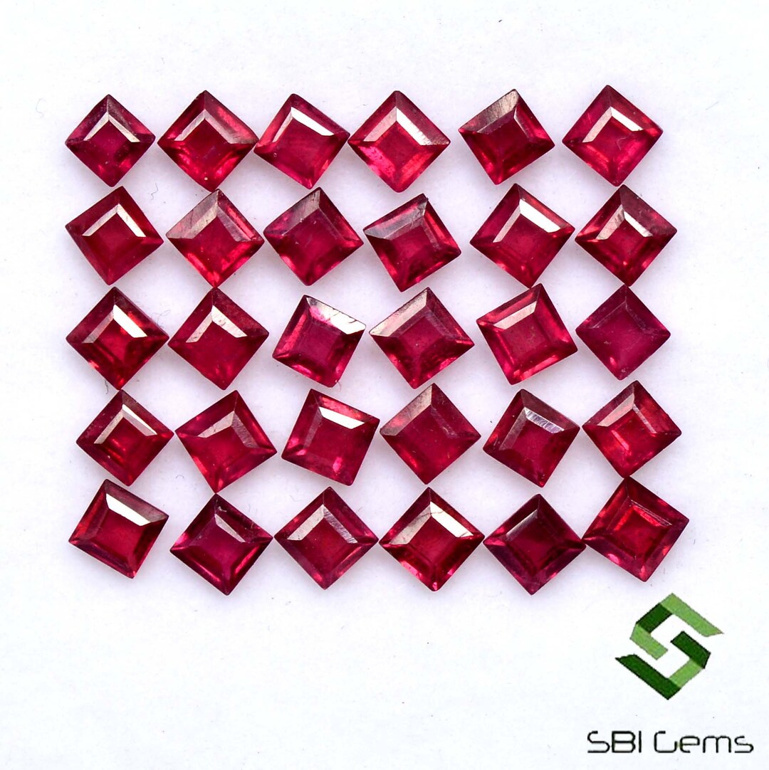 3.25x3.25 Mm Natural Ruby Square Cut Lot 15 Pcs 3.14 CTS Calibrated ...