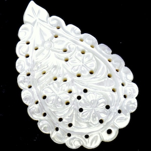 Natural Mother of Pearl Shell Hand Made Carving 55x35 mm 53.93 Cts Leaf Shape Loose Gemstone