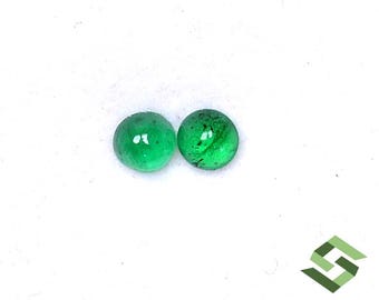 Par de cabujones redondos de esmeralda natural de 3,75-4,50 mm: piedras preciosas sueltas sin tratar