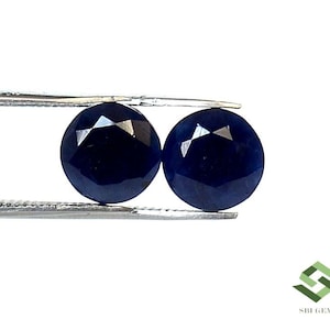 8 mm, 9 mm Natural Blue Sapphire Round Cut Pair Untreated Loose Certified Gemstones