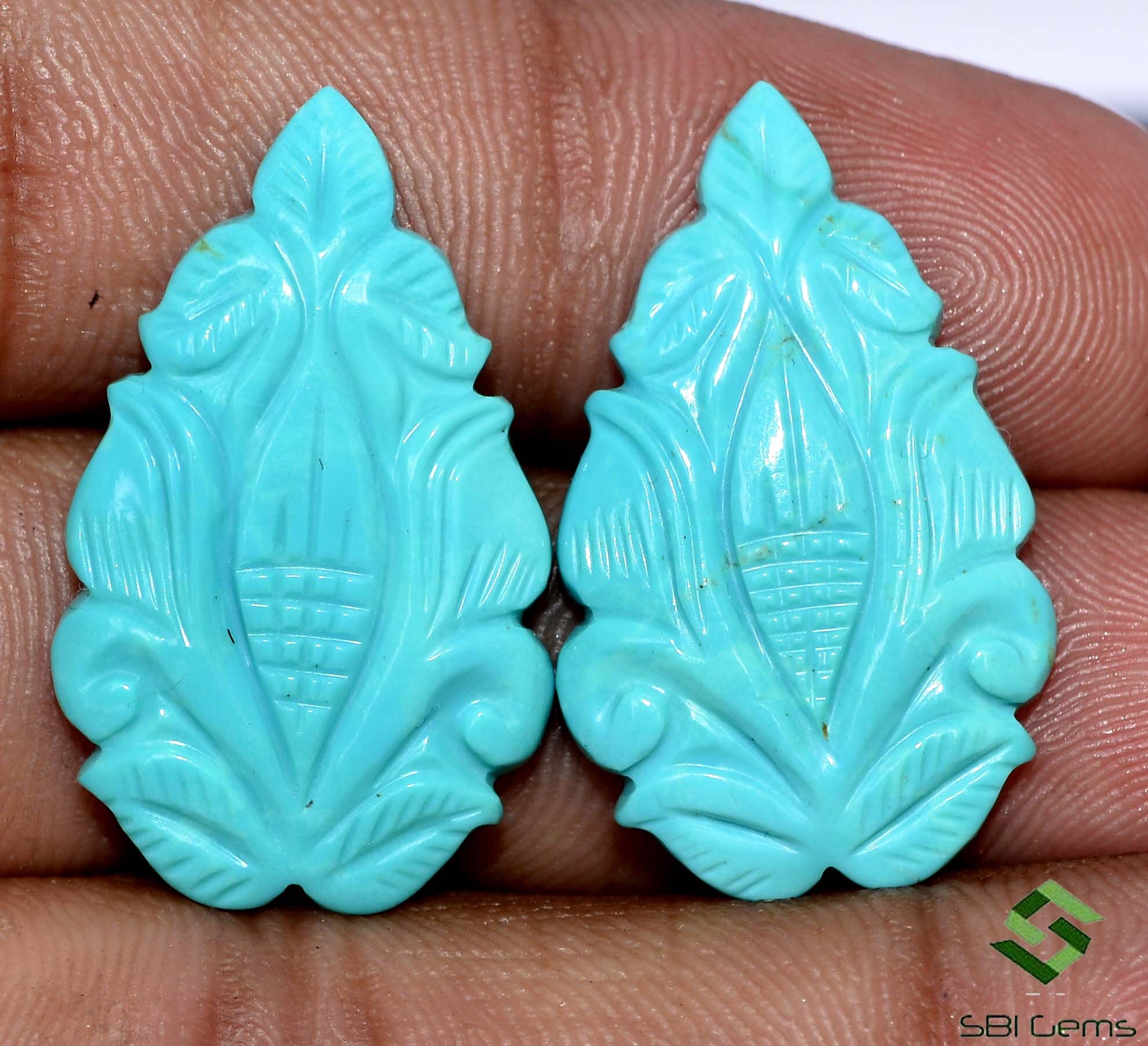 28x17 mm Certified Natural Turquoise Hand Made Carving Pair Etsy