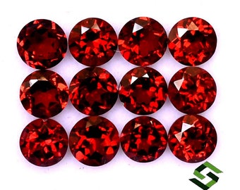 5-6 mm Natural Red Garnet Gemstones: Round Cut, 10 Pcs Loose Stone Lot