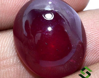 Cabujón ovalado de rubí natural: piedra preciosa suelta de color rojo intenso (24,48 cts, 18 x 15 mm, relleno de vidrio)