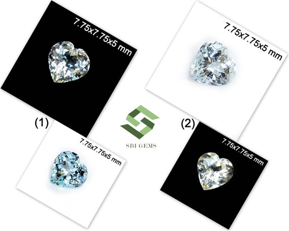7.75x7.75 mm 認定天然アクアマリン ハートシェイプカット 2 品質光沢