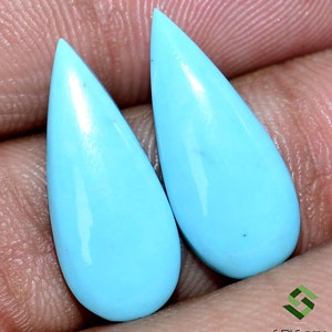 May include: Two teardrop-shaped turquoise cabochons, each with a smooth, polished surface and a light blue color.