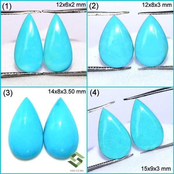 12x6 mm, 12x8 mm, 14x8 mm, 15x9 mm Certified Natural Turquoise Sleeping Beauty Pear Cabochon Pair Untreated Loose Gemstones