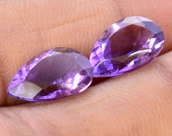 12x8 mm Natural Amethyst Pear Cut Pair 5.34 Cts Lustrous Purple Shade Faceted Loose Gemstones
