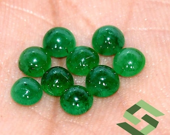 Lote de 9 cabujones redondos de esmeralda natural de 4 mm, 2,07 cts. Piedras preciosas sueltas sin tratar.