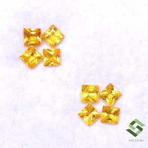 4x4 mm, 5x5 mm Natural Yellow Sapphire Square Princess Cut 2 Size Lot Pcs Calibrated Loose Gemstones