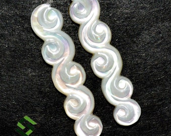 Handmade Mother of Pearl Carved Gemstone Pairs: Fancy Design