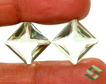 13 x 13 mm 天然グリーンアメジスト スクエアカット ペア 15.60 CTS