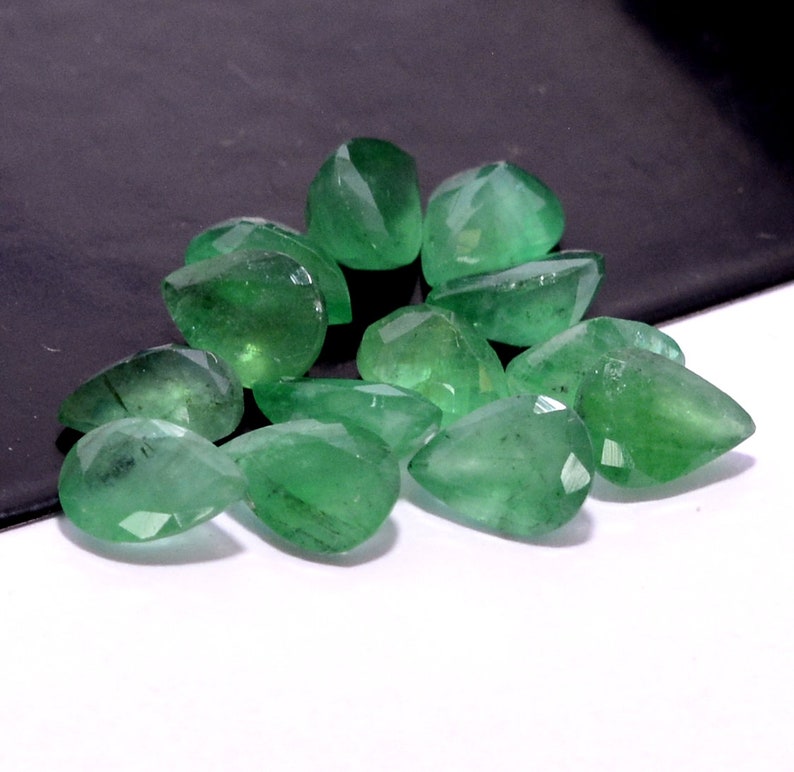 7x5 mm Natural Emerald Pear Cut 8.28 Cts Lot 13 Pcs Certified Untreated Faceted Loose Gemstones