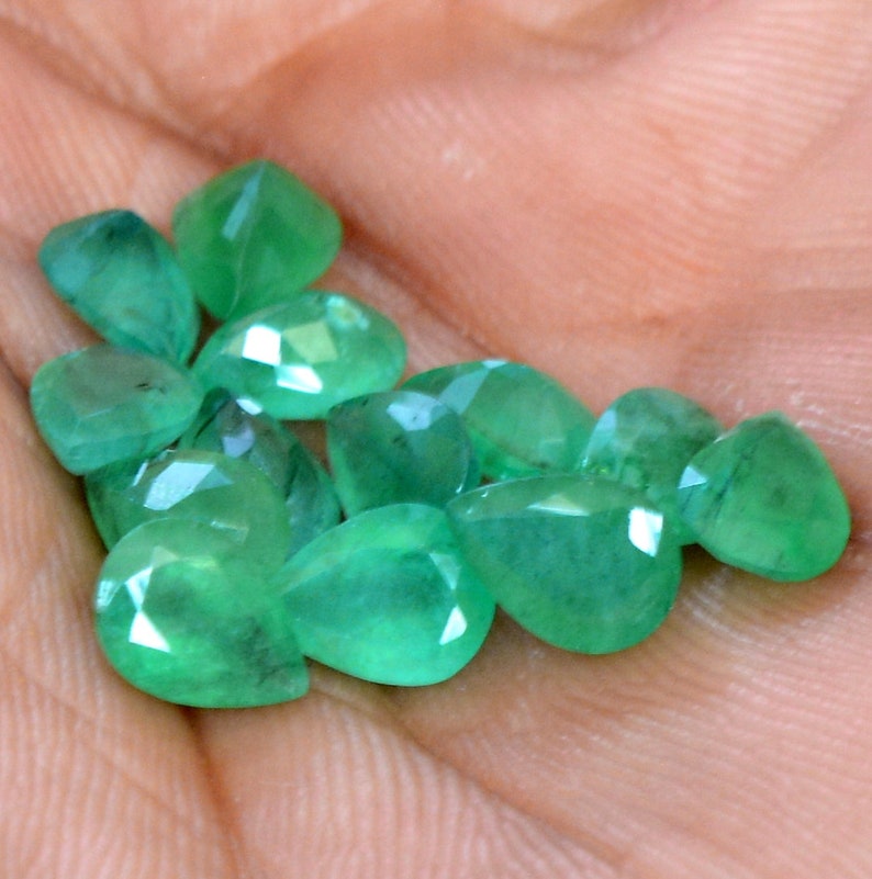 7x5 mm Natural Emerald Pear Cut 8.28 Cts Lot 13 Pcs Certified Untreated Faceted Loose Gemstones