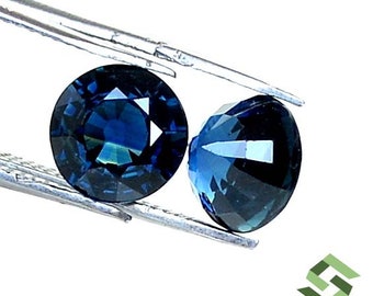 7 mm 天然ブルーサファイア ラウンドカット ペア 3.26 CTS ルース認定