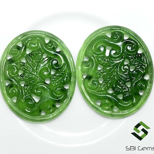 30x25 mm, 36x26 mm Natural Serpentine Hand Made Carving Pair Fancy Shape Loose Gemstones
