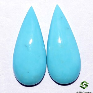 May include: Pair of teardrop-shaped turquoise cabochons, a light blue color with white veining.
