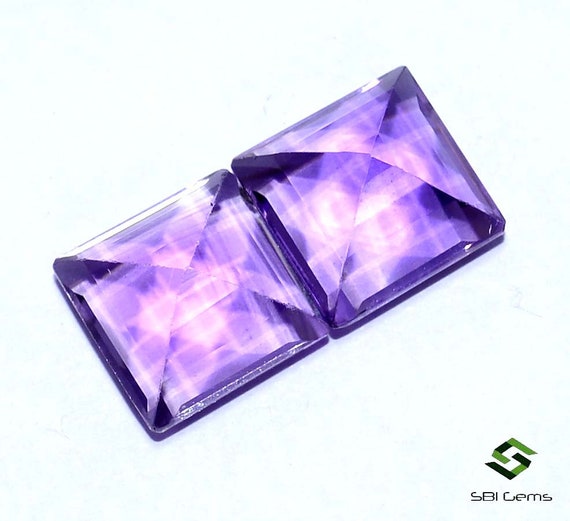 9 x 9 mm 天然アメジスト スクエアカット ペア 7.53 カラット 光沢の
