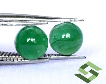 Natuurlijke smaragdgroene ronde cabochons: onbehandelde losse edelstenen, 6-8,5 mm (5 paar)