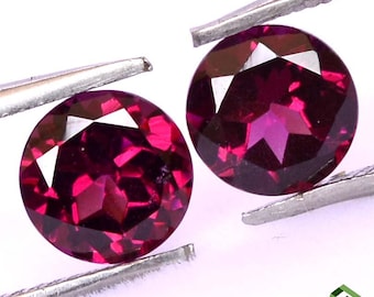6 mm Natural Rhodolite Round Cut Pair 1.91 Cts Faceted Calibrated Loose Gemstones