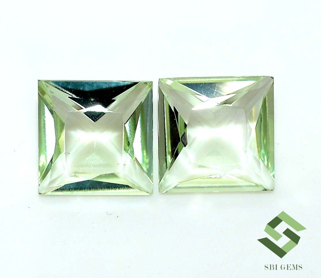 アメジスト ファセットカット13mm 13 x 13 mm 天然グリーンアメジスト スクエアカット ペア 15.60 CTS