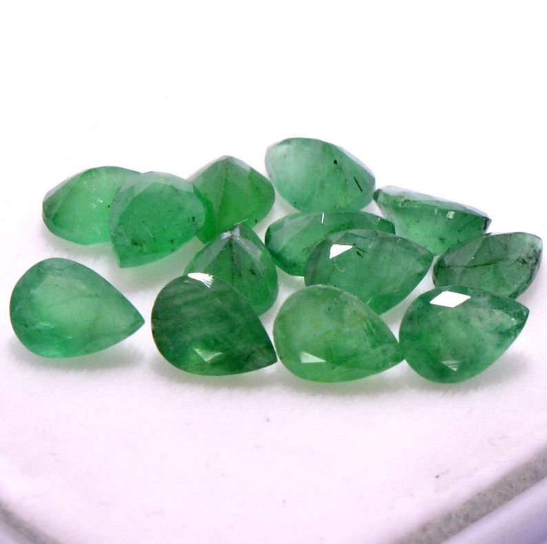 7x5 mm Natural Emerald Pear Cut 8.28 Cts Lot 13 Pcs Certified Untreated Faceted Loose Gemstones