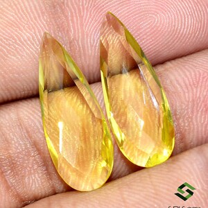 24x9 mm Natural Lemon Quartz Pear Briolette Cut Pair 10.61 CTS Faceted Loose Gemstones