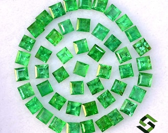 Lote de 25 esmeraldas cuadradas de 2 mm: piedras preciosas sueltas sin tratar, 1,24 cts.