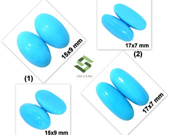 15x9 mm, 17x7 mm Natural Sleeping Beauty Turquoise Capsule Shape Cabochon Pair Loose Gemstones