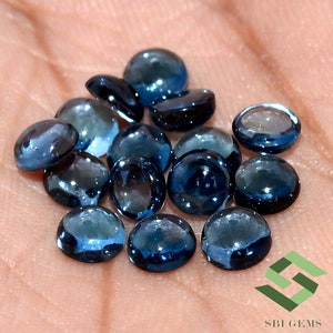 Lote de cabujones de topacio azul de Londres: piedras preciosas sueltas redondas de 3 a 6 mm