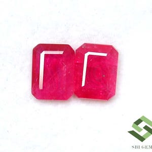 9 x 7 mm, 10 x 8 mm naturlig rubin oktagonslipad 2-storleks par lösa certifierade ädelstenar