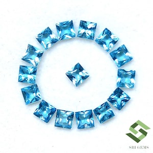 4x4 mm Natural Swiss Blue Topaz Square Princess Cut Lot 15 Pcs 6.76 CTS Calibrated Loose Gemstones