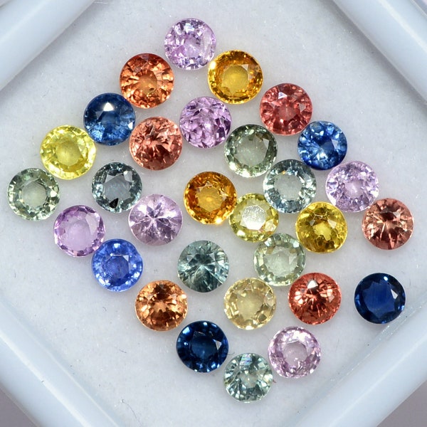 2.75 mm Natural Multi Sapphire Round Cut Lot 30 Pcs 3.49 Cts Calibrated Loose Gemstones