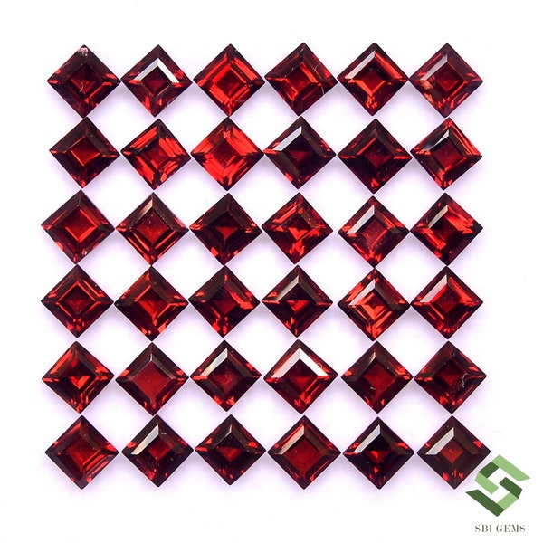4 mm Natural Red Garnet Square Cut 100 Pcs Calibrated Loose Gemstones