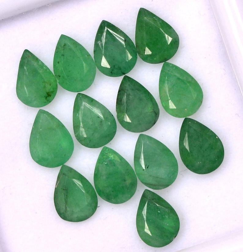 7x5 mm Natural Emerald Pear Cut 8.28 Cts Lot 13 Pcs Certified Untreated Faceted Loose Gemstones