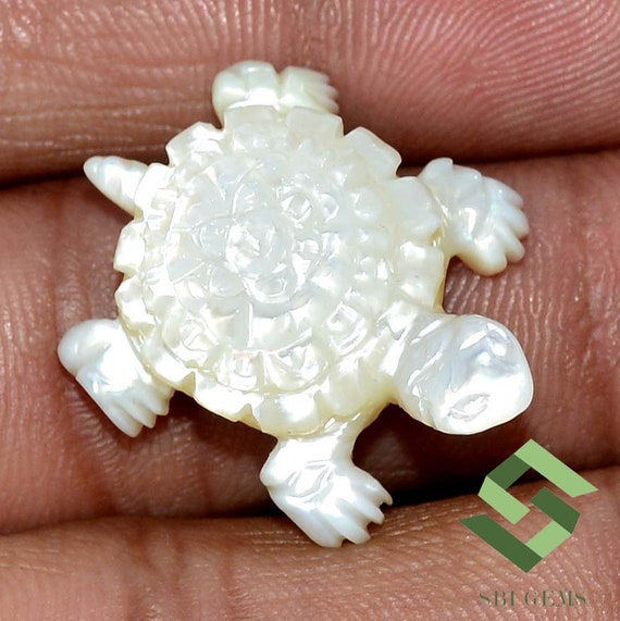Mother of Pearl Tortoise Carving Pair: Handmade Gemstone (26x21 Mm