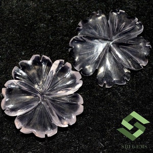 17x17 mm To 23x23 mm Natural Rose Quartz Hand Made Carving Pairs Flower Shape Loose Gems