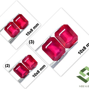 May include: Three pairs of red ruby gemstones, each pair is 10mm by 8mm, displayed on a white background.