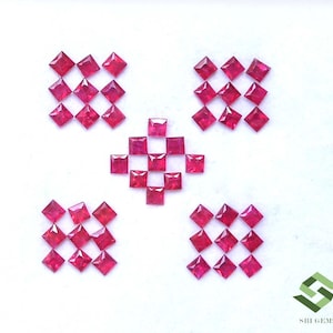 Lote de 45 rubíes naturales de corte cuadrado de 2 x 2 mm, 2,76 quilates, piedras preciosas sueltas calibradas.