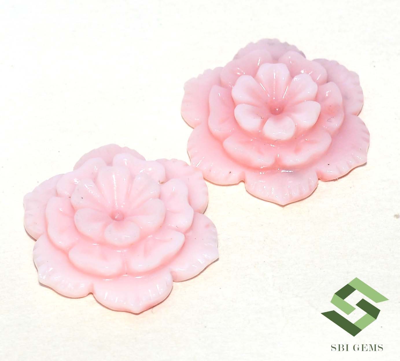 手作りの天然ピンクオパールの花の彫刻ペア：ルース宝石 - Etsy 日本