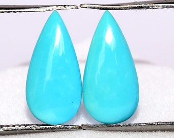Natural Sleeping Beauty Turquoise Pear Cabochon Pair: 12x6 - 15x9 mm Untreated Sky Blue Gemstones