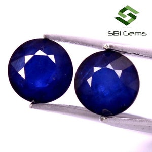 6.25 mm Natural Blue Sapphire Round Cut Pair 2.33 Cts Well Matched Faceted Loose Gemstones